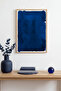 Natural Wood Framed Abstract Blue Patterned Painting - Vibrant Tones |   Huhu1393