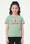 Round Neck Print Detailed Short Sleeve Mint Girls' T-Shirt