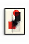 Natural Wood Framed Abstract Geometric Pattern Painting - Red-Black |   Huhu1243 - 2