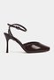 Kahla Brown Patent Leather Ankle Strap Open Toe Detail Women's Heeled Shoes - 6