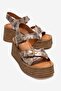Mirette Gold Patterned Genuine Leather Women's Wedge Sandals