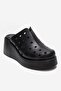 Nives Black Genuine Leather Perforated Women's Wedge Heeled Slippers - 3