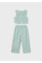 Girl's Ruffled Blouse and Trousers Set Green - 03592 - 2