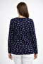 Women's Patterned Round Neck Relaxed Fit Combed Cotton Blouse for Middle Age and Above Mothers 8602 - 4