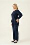 Women's Navy Blue Large Size Sequin Detailed Pants Blouse Evening Dress Set Hzl26W-Pr10011 - 3