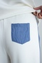 Women's Short Sleeve Denim Look Modal Set with Stripe Detail and Ornamental Pockets - 6