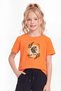 Round Neck Print Detailed Short Sleeve Orange Girls' T-Shirt - 2
