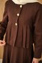 Women's Pleated Detailed Gold Button Detail Skirt Suit Brown - 6