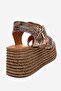 Mirette Gold Patterned Genuine Leather Women's Wedge Sandals - 5