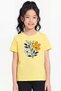 Round Neck Print Detailed Short Sleeve Yellow Girls' T-Shirt