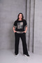Women's Plus Size Black, Stone Detailed Crew Neck Top, High Waist Pocketed Pants Set 65N39438 - 4