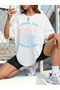 Cowgirl Summer Mix Printed Oversize Crew Neck Short Sleeve White Women's Tshirt