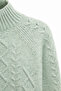 6855 Women's High Neck Braided Knitwear Sweater Mint - 2