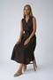 Bitter Brown Double Breasted Collar Pleated Detailed Pocketed Sofia Linen Dress Alc-X15419 - 5