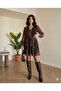 Women's Chiffon Belted Double Breasted Collar Coffee Tone Mini Dress - 2