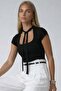 Black Square Neck Halter Scuba Blouse Alc-X15451