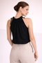 Sleeveless Black Blouse with Ruffled Collar and Tie Detail - 4
