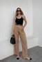 Women Pleated Pants High Waist Palazzo Fabric Trousers - 2