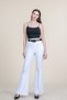 Women's Summer White High Waist Spanish Flare Pants with Belt Casual Daily Office Stylish 3950