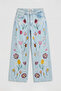 Women's Ice 11S6-3 Palazzo Fit Rose Flower Embroidery Detailed Special Design Denim Jean - 6