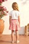 Girls' Cotton White Pink Daisy Patterned Skirt Set - Heart Printed Ruffle Sleeve T-Shirt - 5