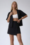 Black Jacket Collar Oversize Linen Shirt and Tie-Up Shorts Skirt Set - 2