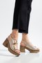 Heeled Beige Suede Women's Double Buckle Sandals - 2