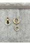 Steel Gold Stone Double Hoop Earrings - 4