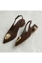 (Park Moda) Women's Closed Toe Short Heeled Shoes with Button Detail Brown - 3