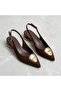 (Park Moda) Women's Closed Toe Short Heeled Shoes with Button Detail Brown