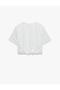 Cotton Short Sleeve Crew Neck Balloon Form Gathered T-Shirt - 4