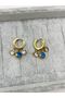 Steel Gold Zircon Stone Evil Eye Earrings - 7