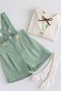 Baby Mint Green Strappy Shorts Set – Embroidered Short-Sleeved Shirt & Socks 3-Piece Combination