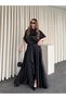 Full Satin Fabric, Cross-Slit, Flared Hem, Short-Sleeved, Brand Equivalent Design, Stylish Dress.