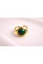 Gold Color Square Patterned Adjustable Steel Ring with Stone in the Center - 3
