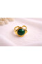 Gold Color Square Patterned Adjustable Steel Ring with Stone in the Center - 4