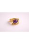 Leaf Patterned Colorful Stone Steel Ring with 4 Color Options - 2