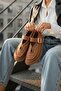 Naty Tan Suede Studded (2 cm Heeled) Round Toe Loafer Shoes with Studded Detail - 2