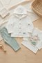 Premium 3-Piece Baby Boy Set 100% Cotton Muslin Cardigan Printed Snap-Collar Bodysuit Linen Trousers - 3