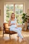 New Season Blue Elegant Lace Summer Buttoned Wide Sleeve 100% Cotton Maternity Pajama Set - 6