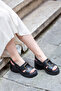 D1506 Genuine Leather Rubber Band Buckle Detailed Thick Sole Sandals - 6