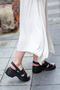 D1506 Genuine Leather Rubber Band Buckle Detailed Thick Sole Sandals - 7