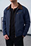 Men's Regular Belted Collar Detailed Modern Cut Premium Seasonal Gabardine Jacket with Front Zipper Pockets