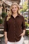 Plus Size Women's Polo Collar Buttoned Washable Fabric Capri Sleeve Cotton Authentic Shirt - 2