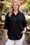 Plus Size Women's Polo Collar Buttoned Washable Fabric Capri Sleeve Cotton Authentic Shirt