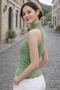Women's High-Neck Sleeveless Woven Detailed Ribbed Casual Mint Knitwear Blouse