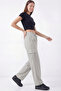 Women's Gray Oversize Parachute Fabric Cargo Pants with Pockets, Adjustable Leg Clips, Baggy Pants - 5