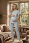 New Season Blue Summer Jacquard Shawl Collar Short Sleeve Buttoned Stylish Maternity Pajama Set - 4