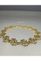 Floral Motif Stone-Encrusted Steel Bracelet - Golden Floral Zircon Bracelet - 2