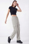 Women's Gray Oversize Parachute Fabric Cargo Pants with Pockets, Adjustable Leg Clips, Baggy Pants - 2